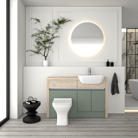 SEVI NORDIC OAK / REED GREEN MATT BASE UNITS BATHROOM FITTED FURNITURE