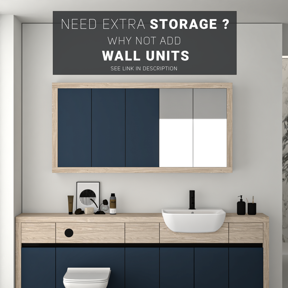 SEVI NORDIC OAK / ALBY BLUE MATT BASE UNITS BATHROOM FITTED FURNITURE