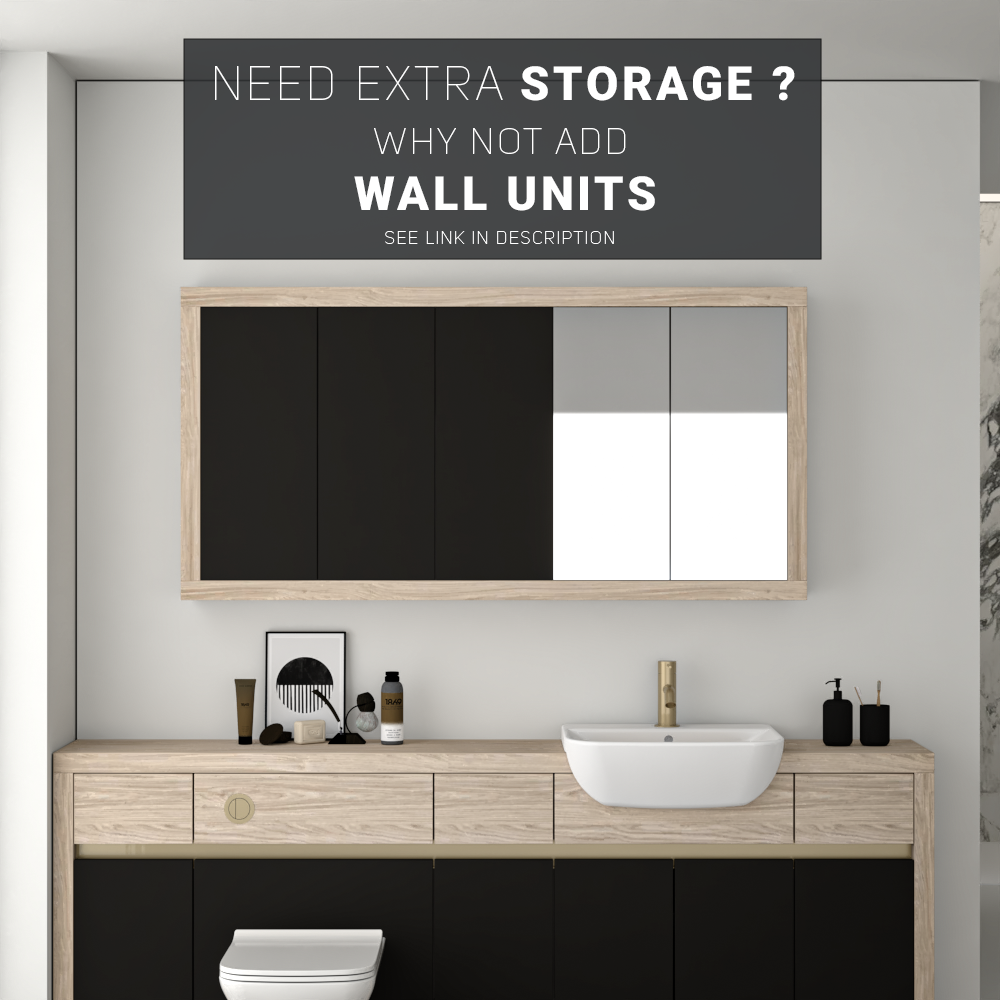 SEVI NORDIC OAK / BLACK MATT BASE UNITS BATHROOM FITTED FURNITURE