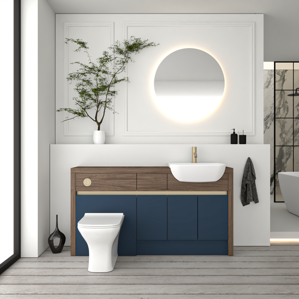SEVI NORDIC CHESTNUT / ALBY BLUE MATT BASE UNITS BATHROOM FITTED FURNITURE