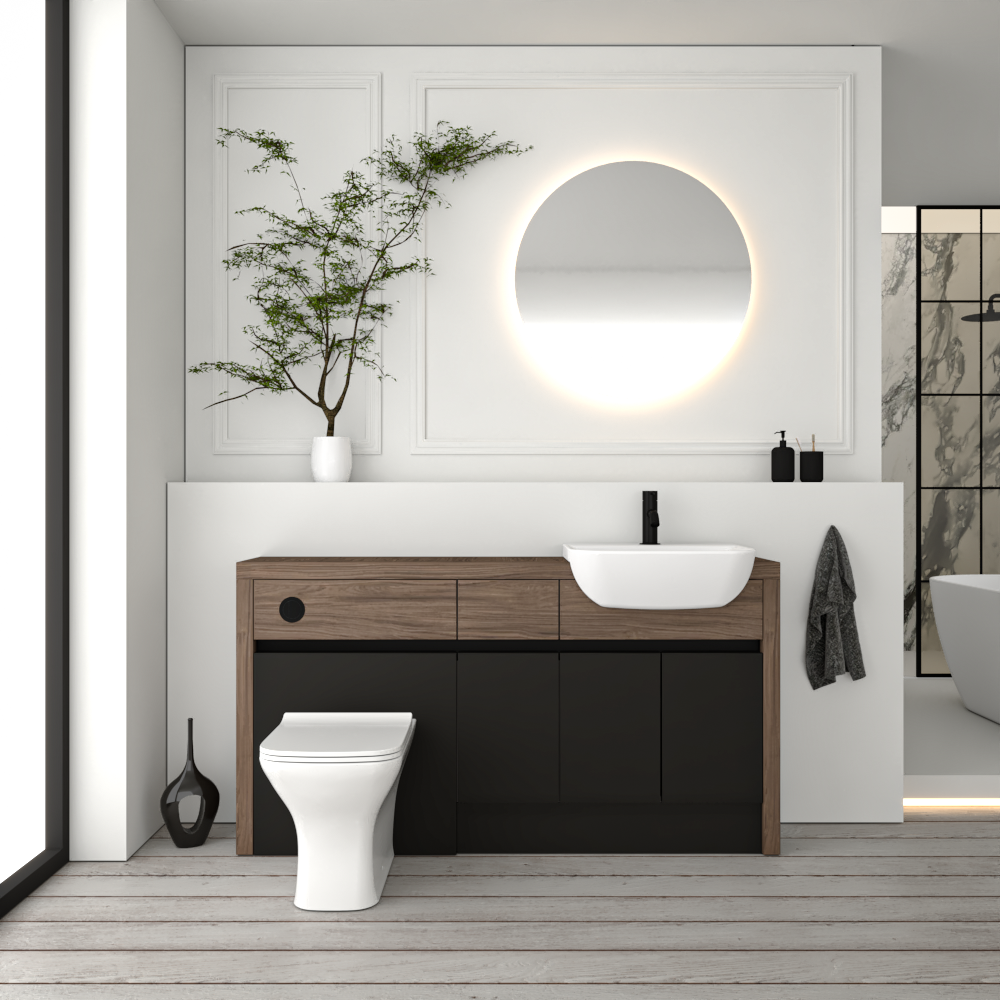 SEVI NORDIC CHESTNUT / BLACK MATT BASE UNITS BATHROOM FITTED FURNITURE