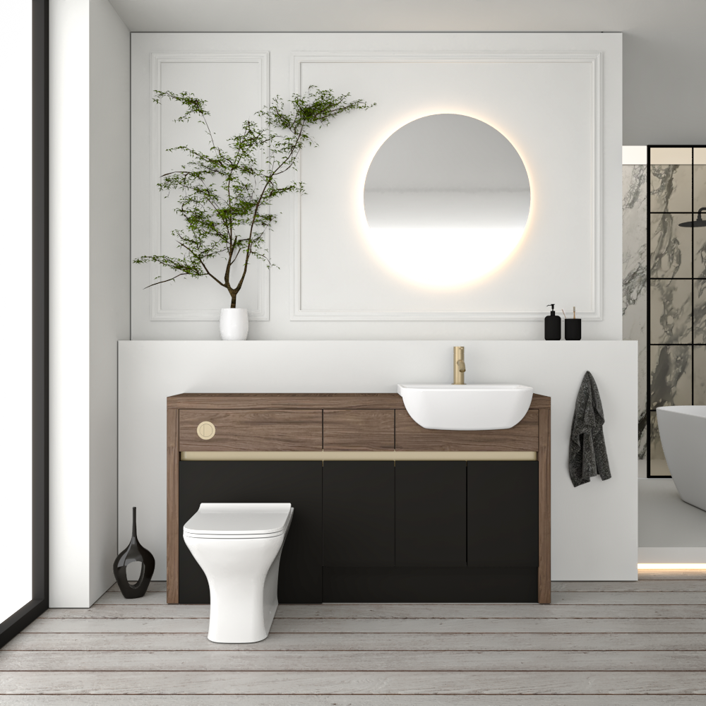 SEVI NORDIC CHESTNUT / BLACK MATT BASE UNITS BATHROOM FITTED FURNITURE