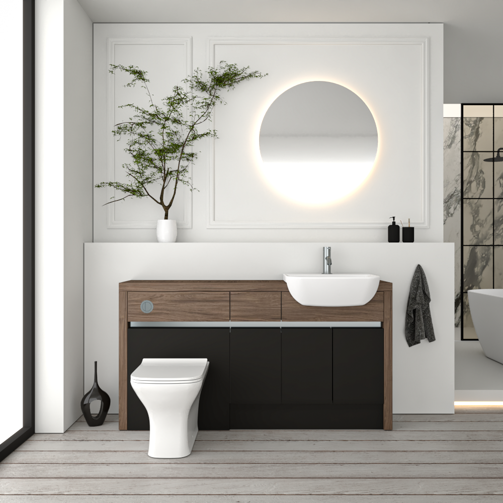 SEVI NORDIC CHESTNUT / BLACK MATT BASE UNITS BATHROOM FITTED FURNITURE
