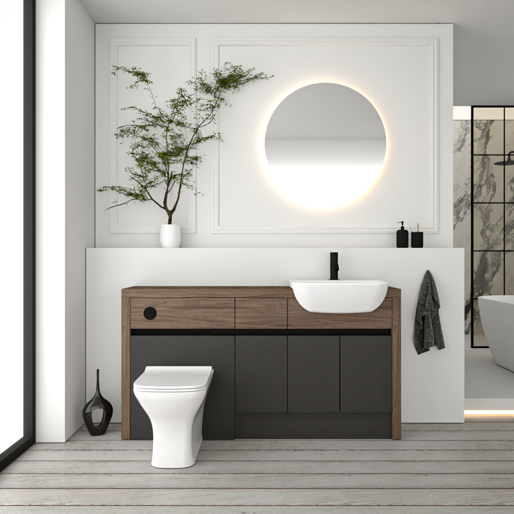 SEVI NORDIC CHESTNUT / DARK GREY MATT BASE UNITS BATHROOM FITTED FURNITURE