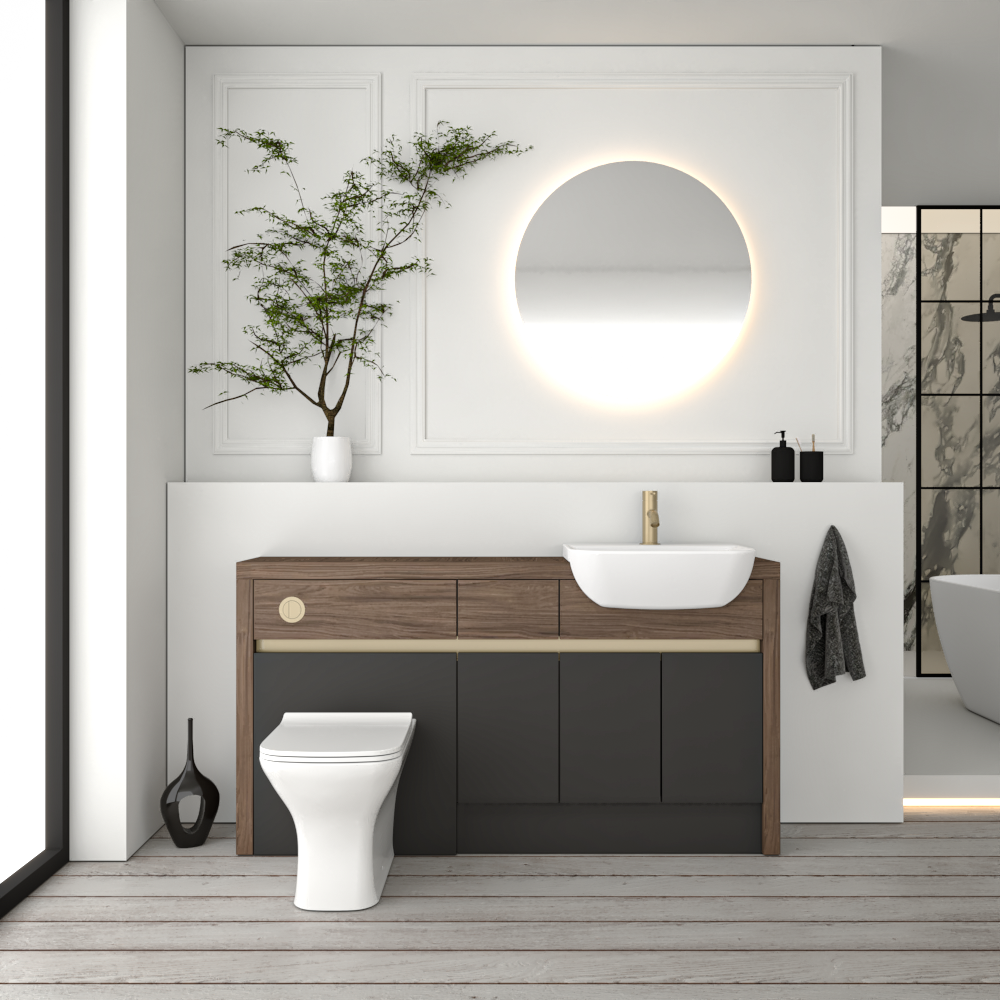 SEVI NORDIC CHESTNUT / DARK GREY MATT BASE UNITS BATHROOM FITTED FURNITURE