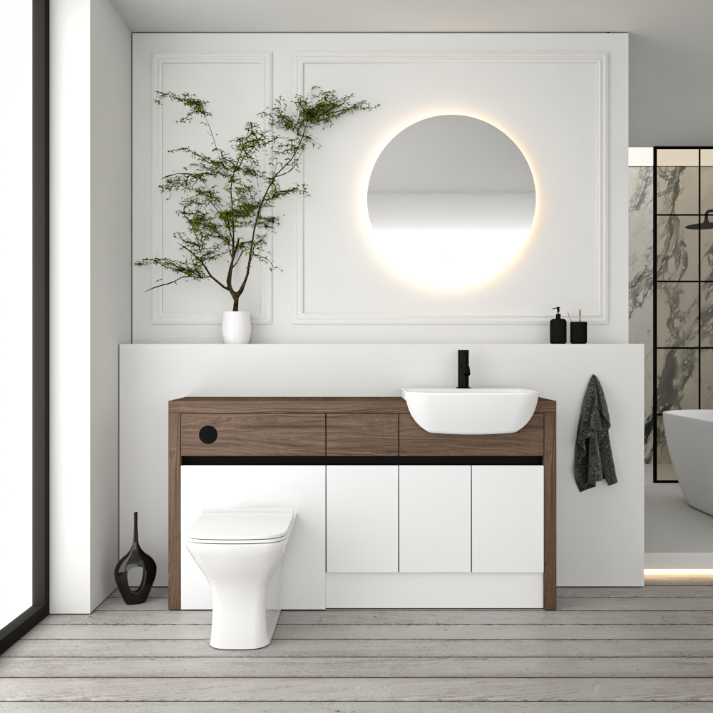 SEVI NORDIC CHESTNUT / WHITE MATT BASE UNITS BATHROOM FITTED FURNITURE