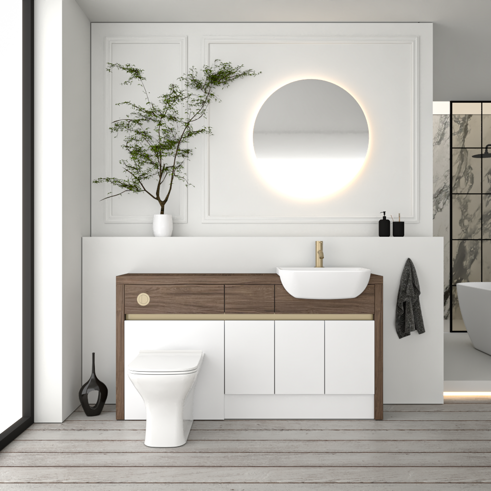 SEVI NORDIC CHESTNUT / WHITE MATT BASE UNITS BATHROOM FITTED FURNITURE