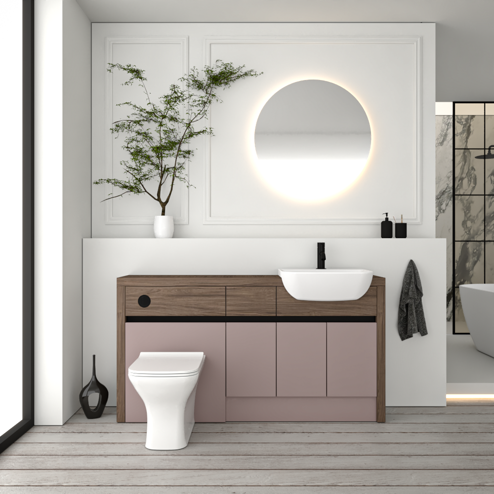 SEVI NORDIC CHESTNUT / DUST PINK MATT BASE UNITS BATHROOM FITTED FURNITURE