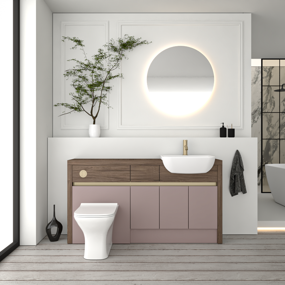 SEVI NORDIC CHESTNUT / DUST PINK MATT BASE UNITS BATHROOM FITTED FURNITURE