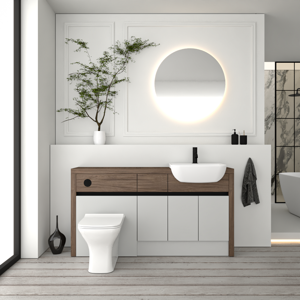 SEVI NORDIC CHESTNUT / LIGHT GREY MATT BASE UNITS BATHROOM FITTED FURNITURE