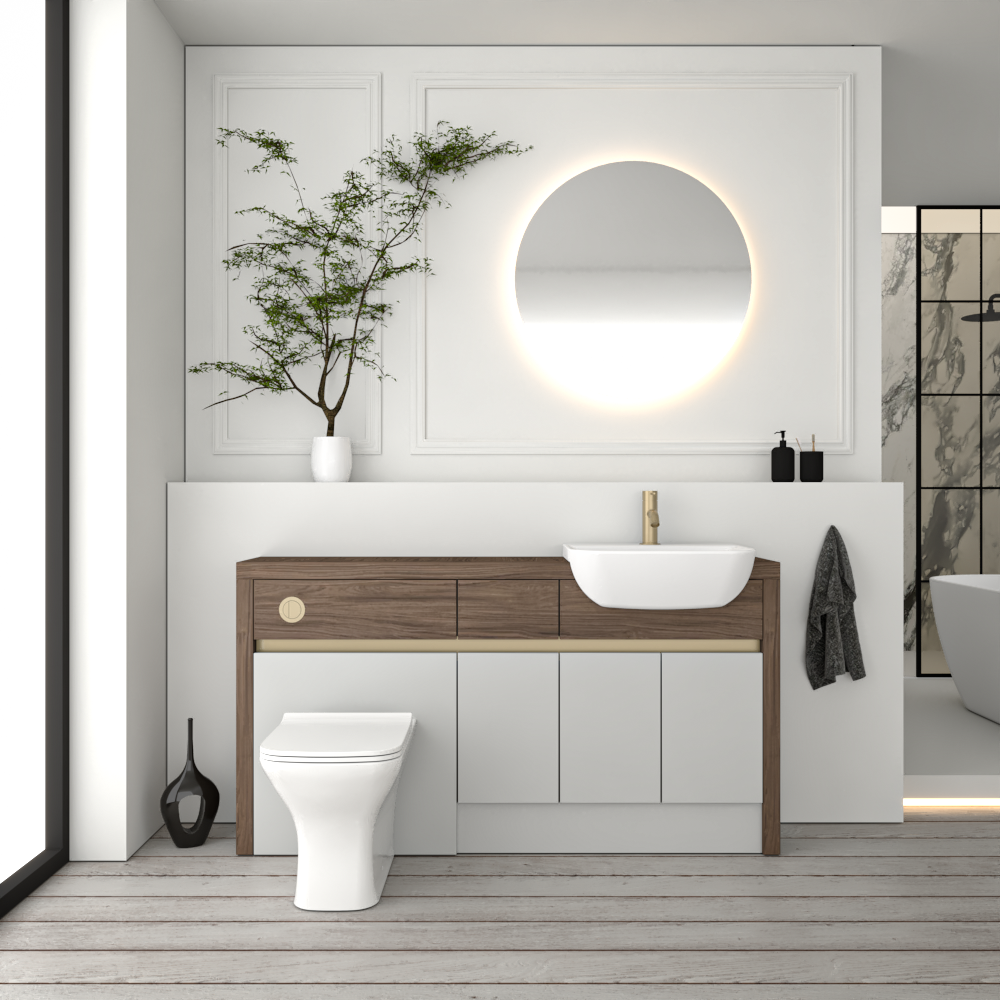 SEVI NORDIC CHESTNUT / LIGHT GREY MATT BASE UNITS BATHROOM FITTED FURNITURE