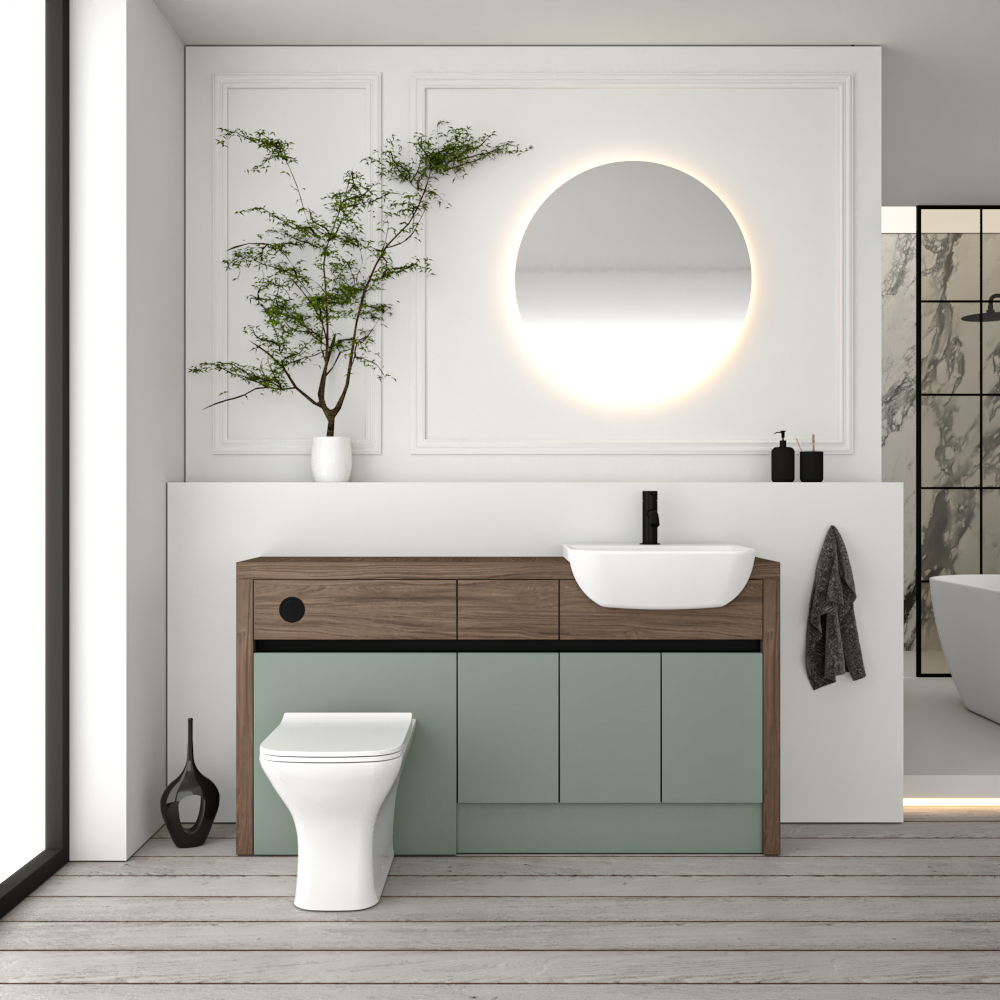 SEVI NORDIC CHESTNUT / REED GREEN MATT BASE UNITS BATHROOM FITTED FURNITURE
