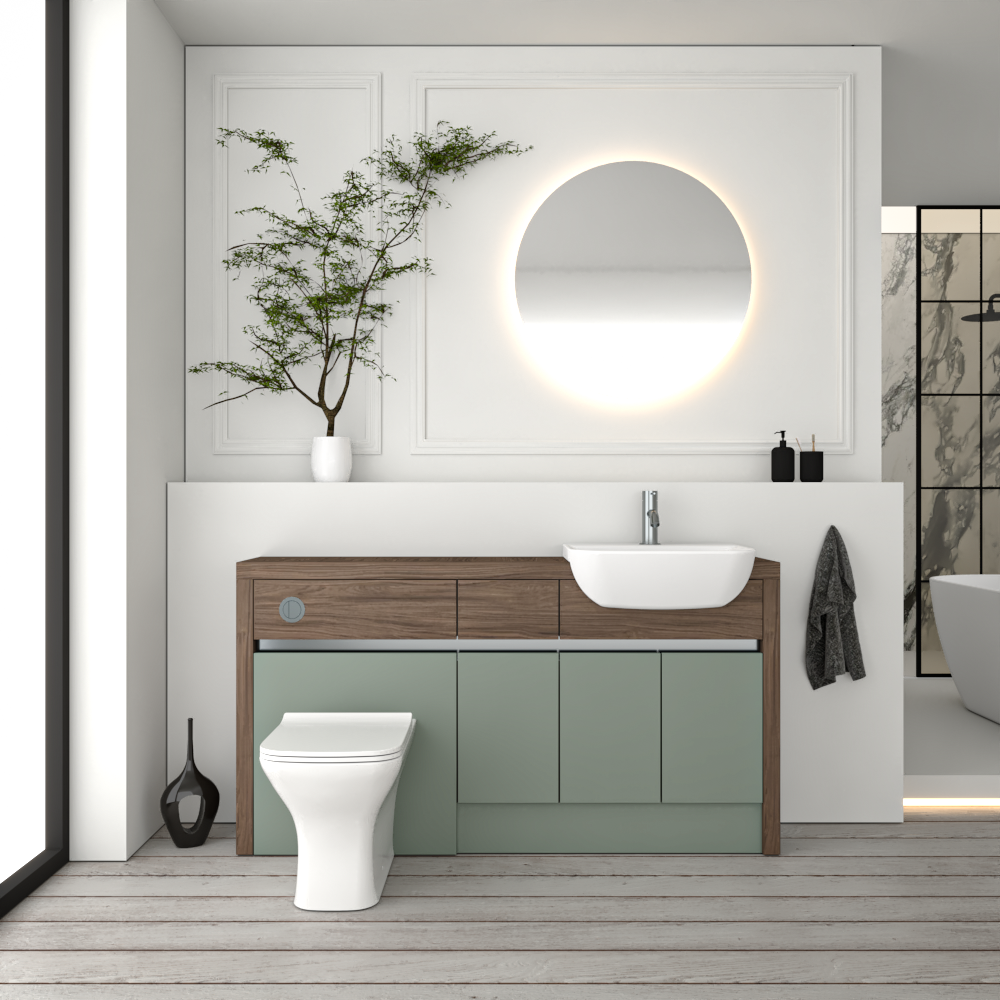 SEVI NORDIC CHESTNUT / REED GREEN MATT BASE UNITS BATHROOM FITTED FURNITURE