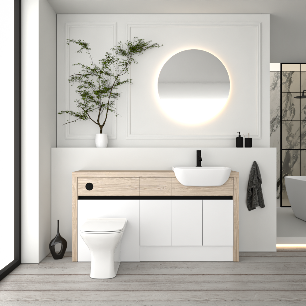 SEVI NORDIC OAK / WHITE MATT BASE UNITS BATHROOM FITTED FURNITURE
