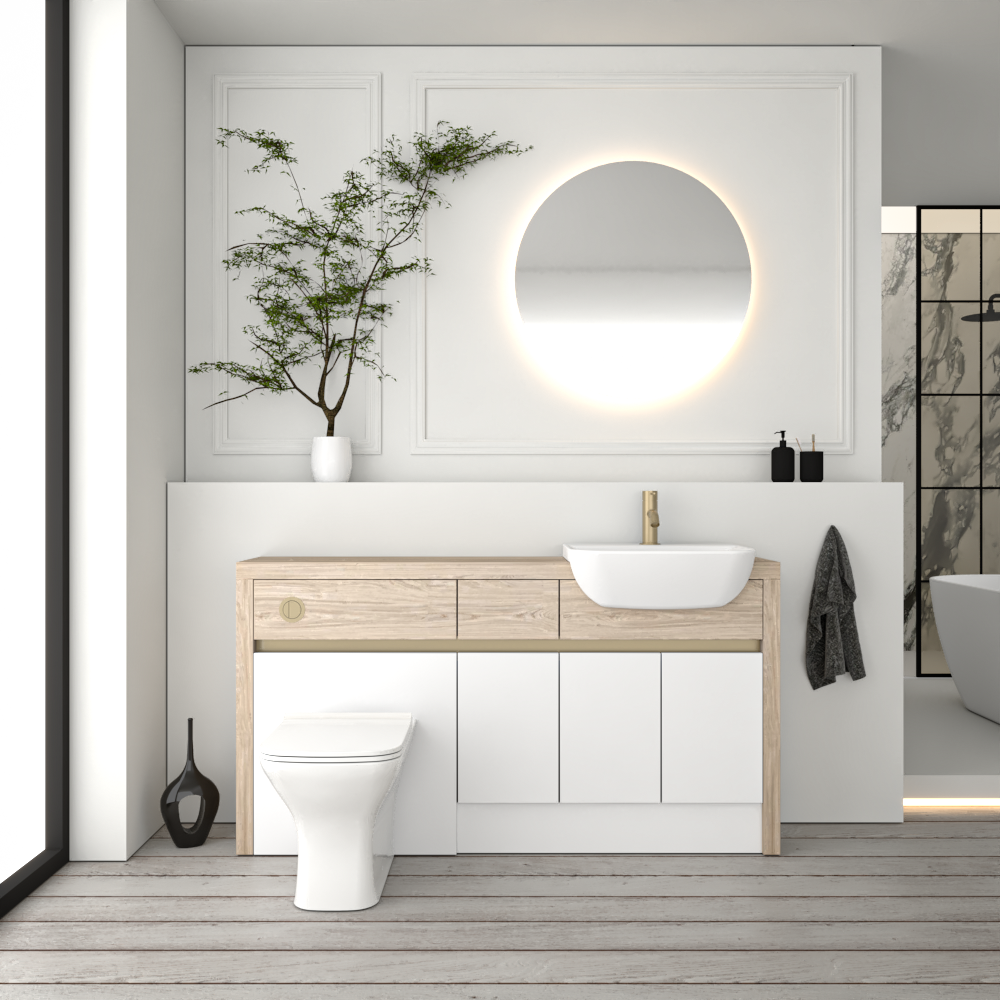 SEVI NORDIC OAK / WHITE MATT BASE UNITS BATHROOM FITTED FURNITURE