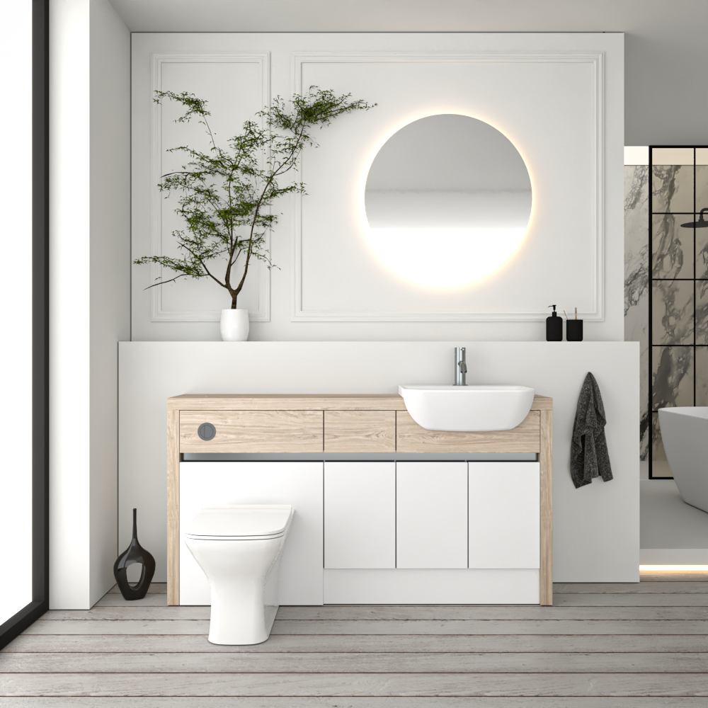 SEVI NORDIC OAK / WHITE MATT BASE UNITS BATHROOM FITTED FURNITURE