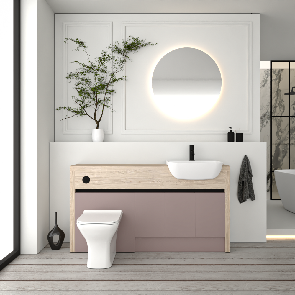 SEVI NORDIC OAK / DUST PINK MATT BASE UNITS BATHROOM FITTED FURNITURE