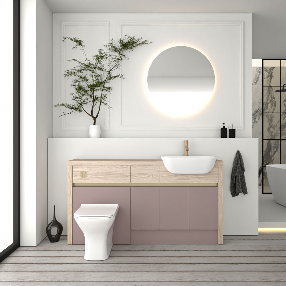 SEVI NORDIC OAK / DUST PINK MATT BASE UNITS BATHROOM FITTED FURNITURE