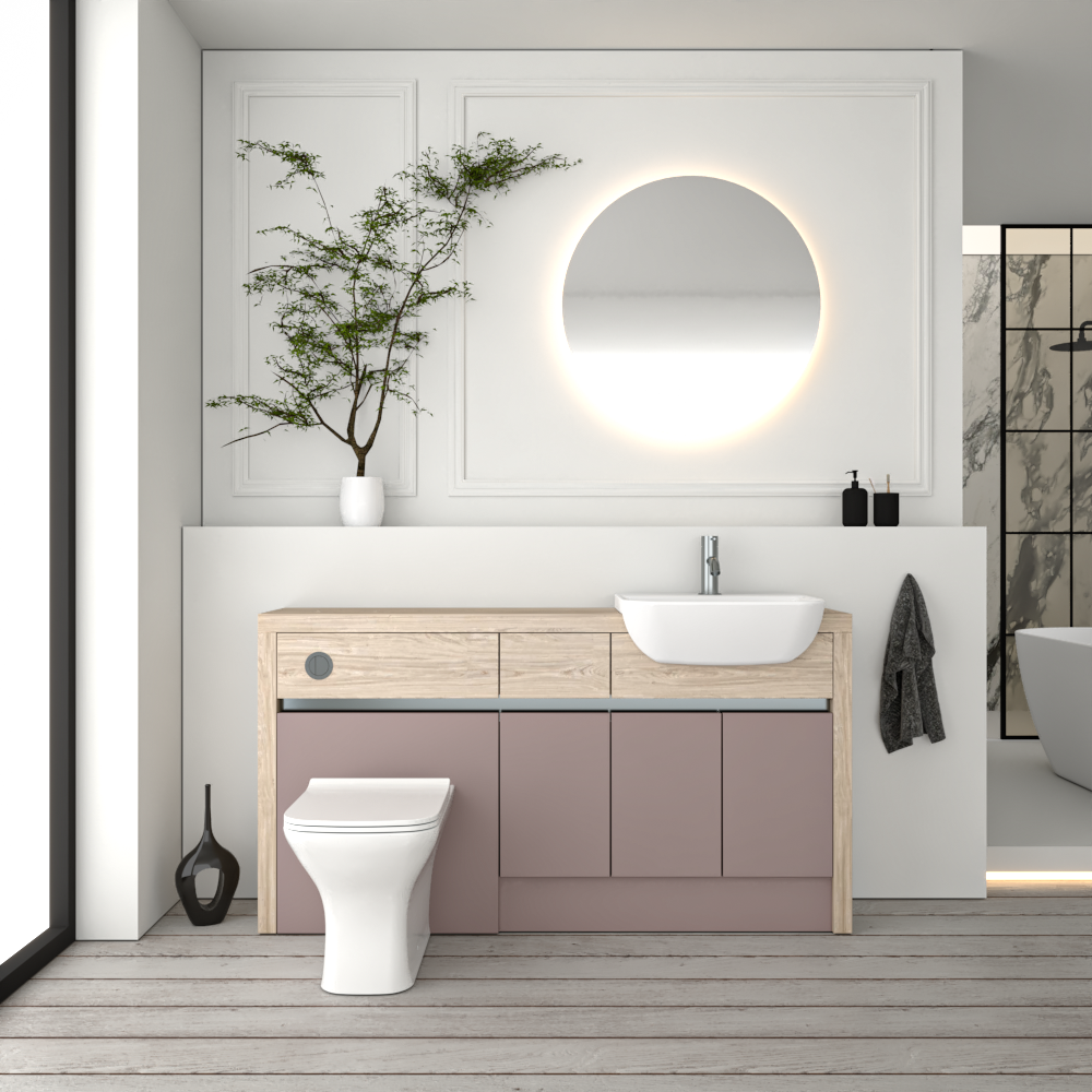 SEVI NORDIC OAK / DUST PINK MATT BASE UNITS BATHROOM FITTED FURNITURE