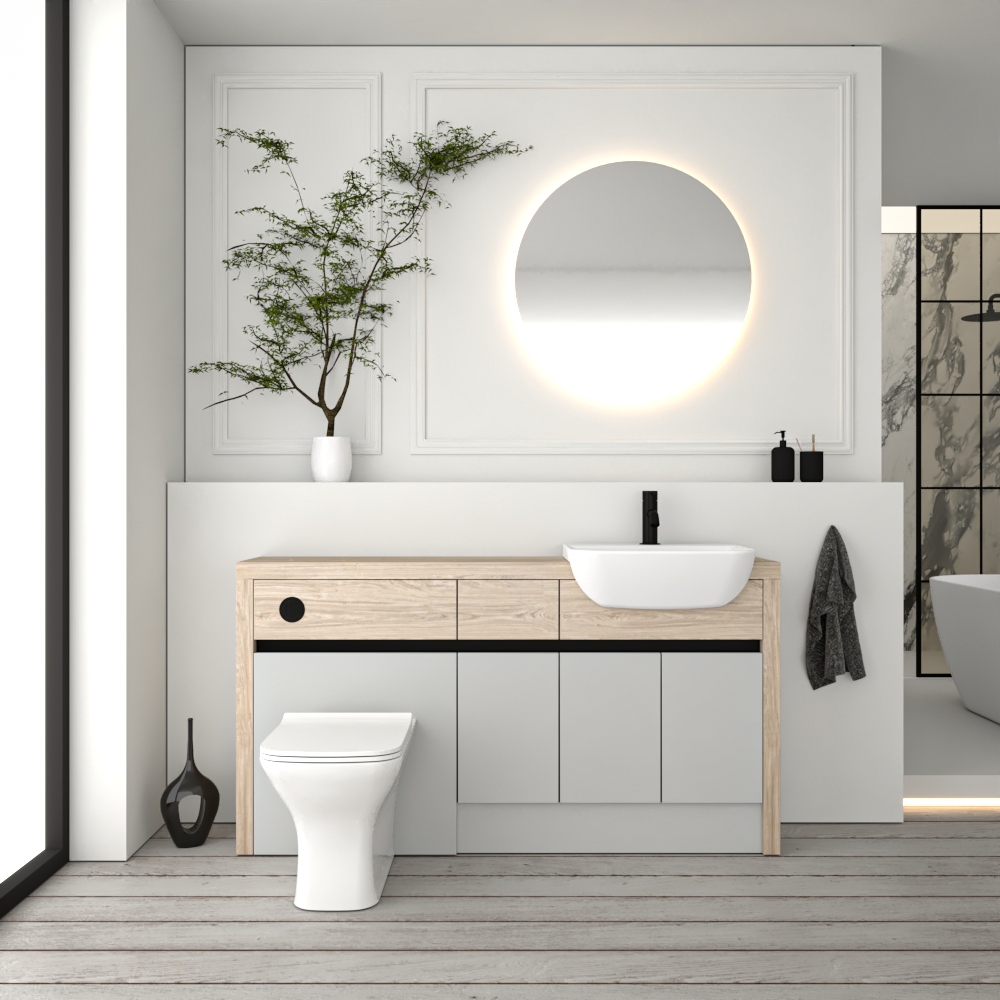 SEVI NORDIC OAK / LIGHT GREY MATT BASE UNITS BATHROOM FITTED FURNITURE