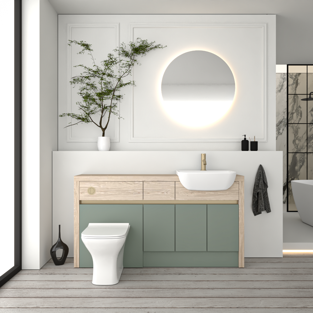SEVI NORDIC OAK / REED GREEN MATT BASE UNITS BATHROOM FITTED FURNITURE