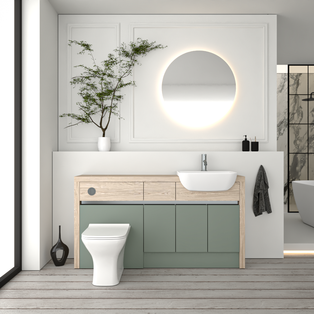 SEVI NORDIC OAK / REED GREEN MATT BASE UNITS BATHROOM FITTED FURNITURE