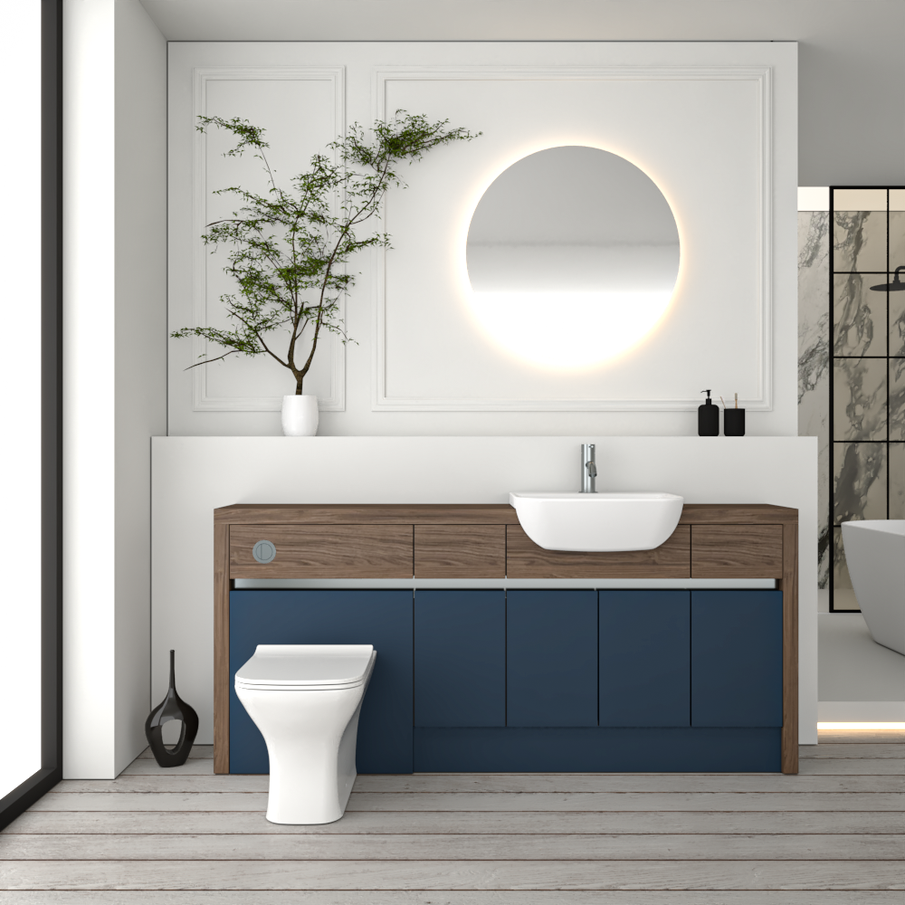 SEVI NORDIC CHESTNUT / ALBY BLUE MATT BASE UNITS BATHROOM FITTED FURNITURE