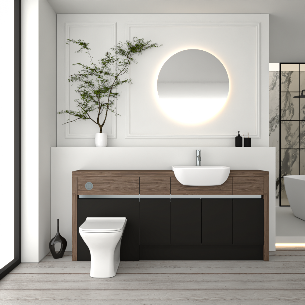 SEVI NORDIC CHESTNUT / BLACK MATT BASE UNITS BATHROOM FITTED FURNITURE