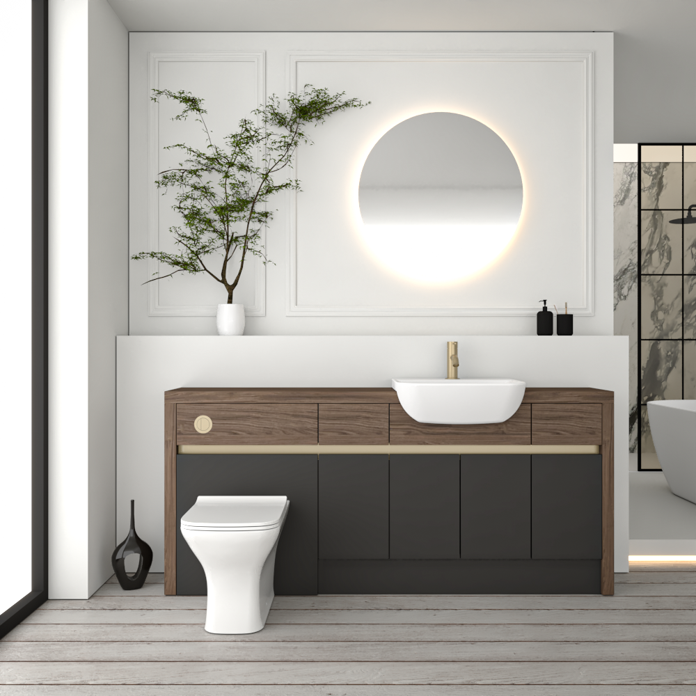 SEVI NORDIC CHESTNUT / DARK GREY MATT BASE UNITS BATHROOM FITTED FURNITURE