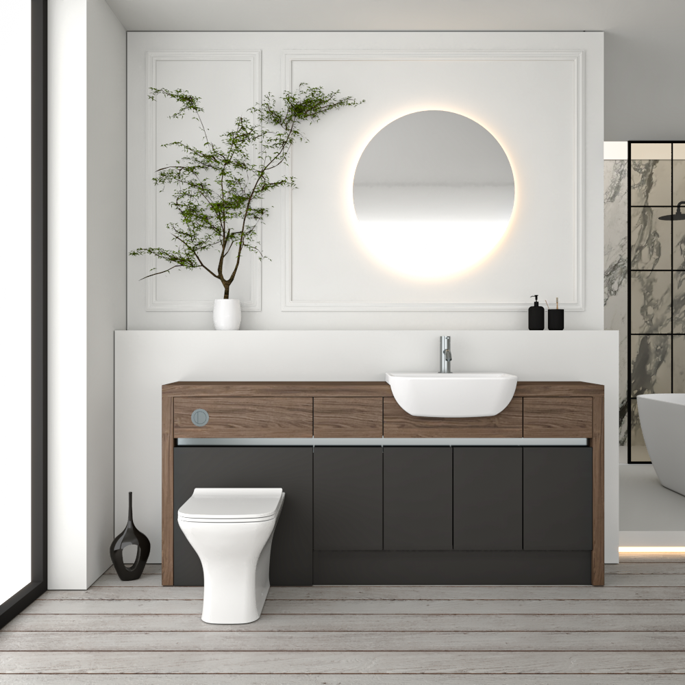 SEVI NORDIC CHESTNUT / DARK GREY MATT BASE UNITS BATHROOM FITTED FURNITURE