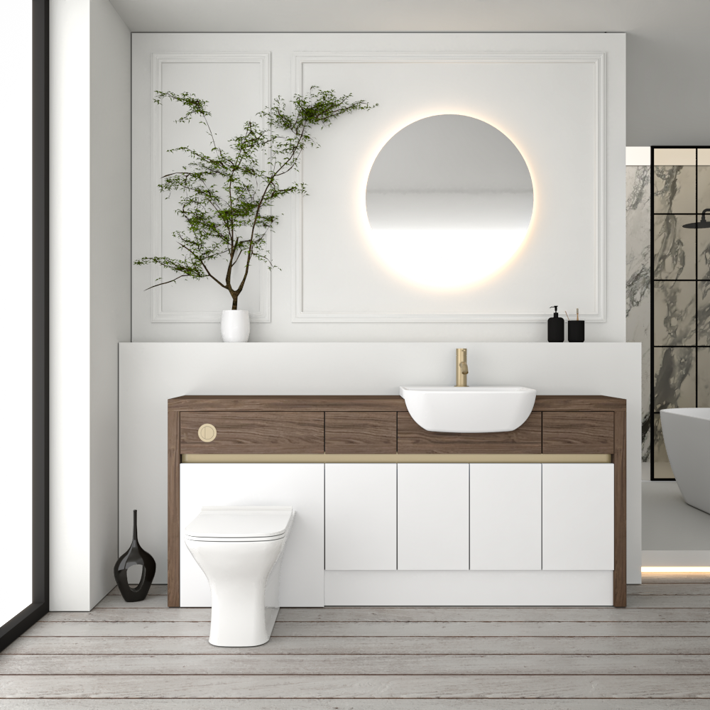SEVI NORDIC CHESTNUT / WHITE MATT BASE UNITS BATHROOM FITTED FURNITURE