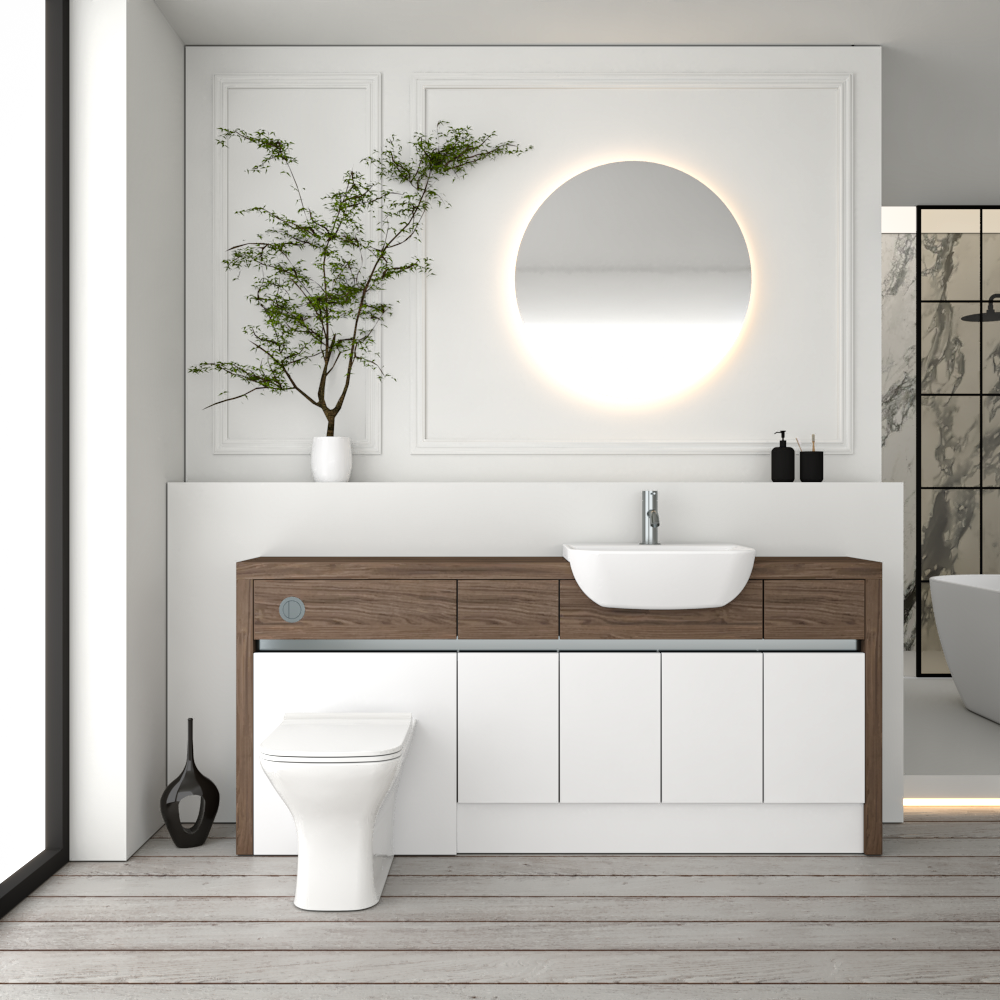 SEVI NORDIC CHESTNUT / WHITE MATT BASE UNITS BATHROOM FITTED FURNITURE