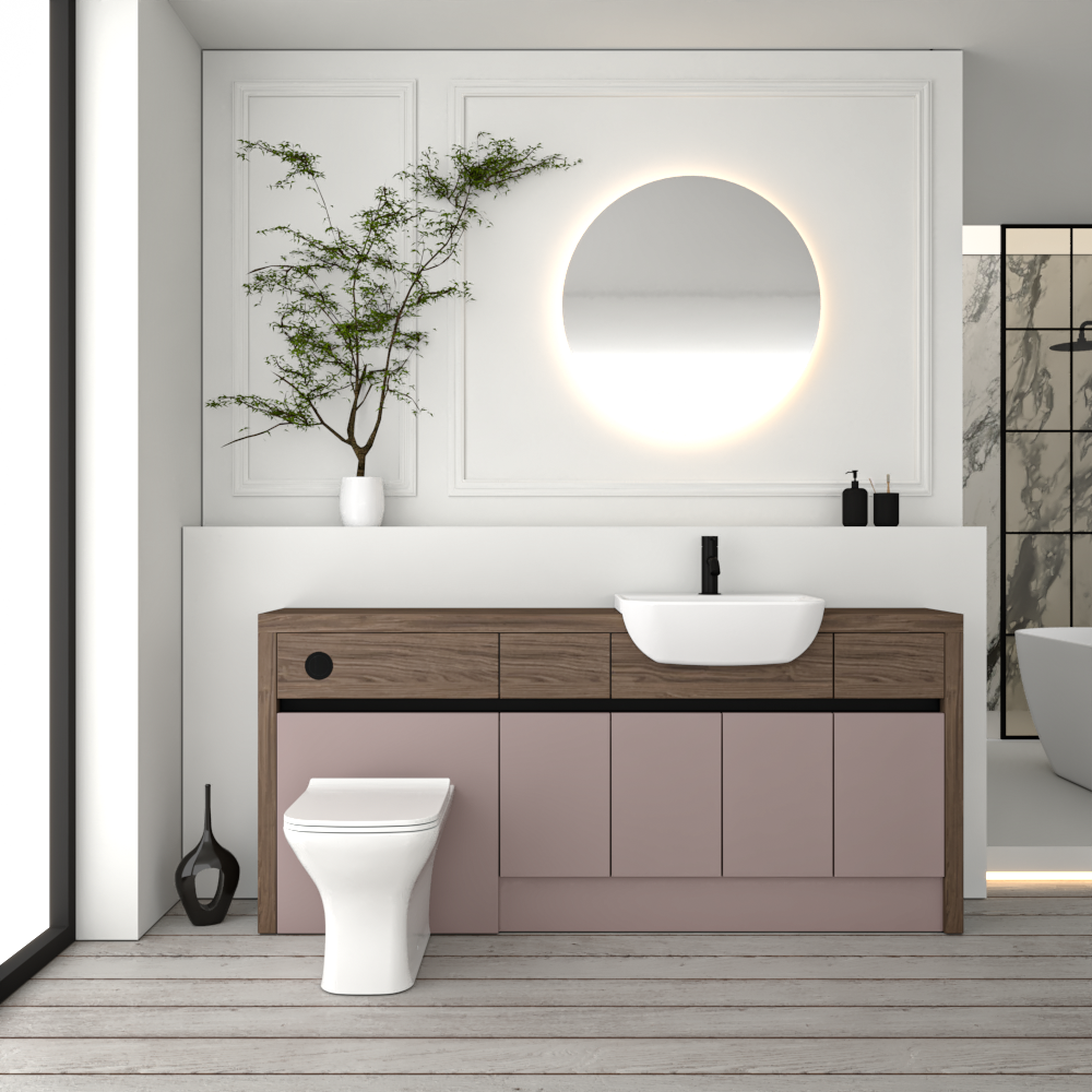 SEVI NORDIC CHESTNUT / DUST PINK MATT BASE UNITS BATHROOM FITTED FURNITURE