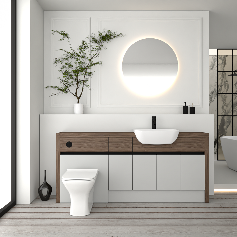 SEVI NORDIC CHESTNUT / LIGHT GREY MATT BASE UNITS BATHROOM FITTED FURNITURE