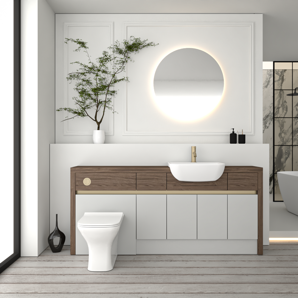 SEVI NORDIC CHESTNUT / LIGHT GREY MATT BASE UNITS BATHROOM FITTED FURNITURE