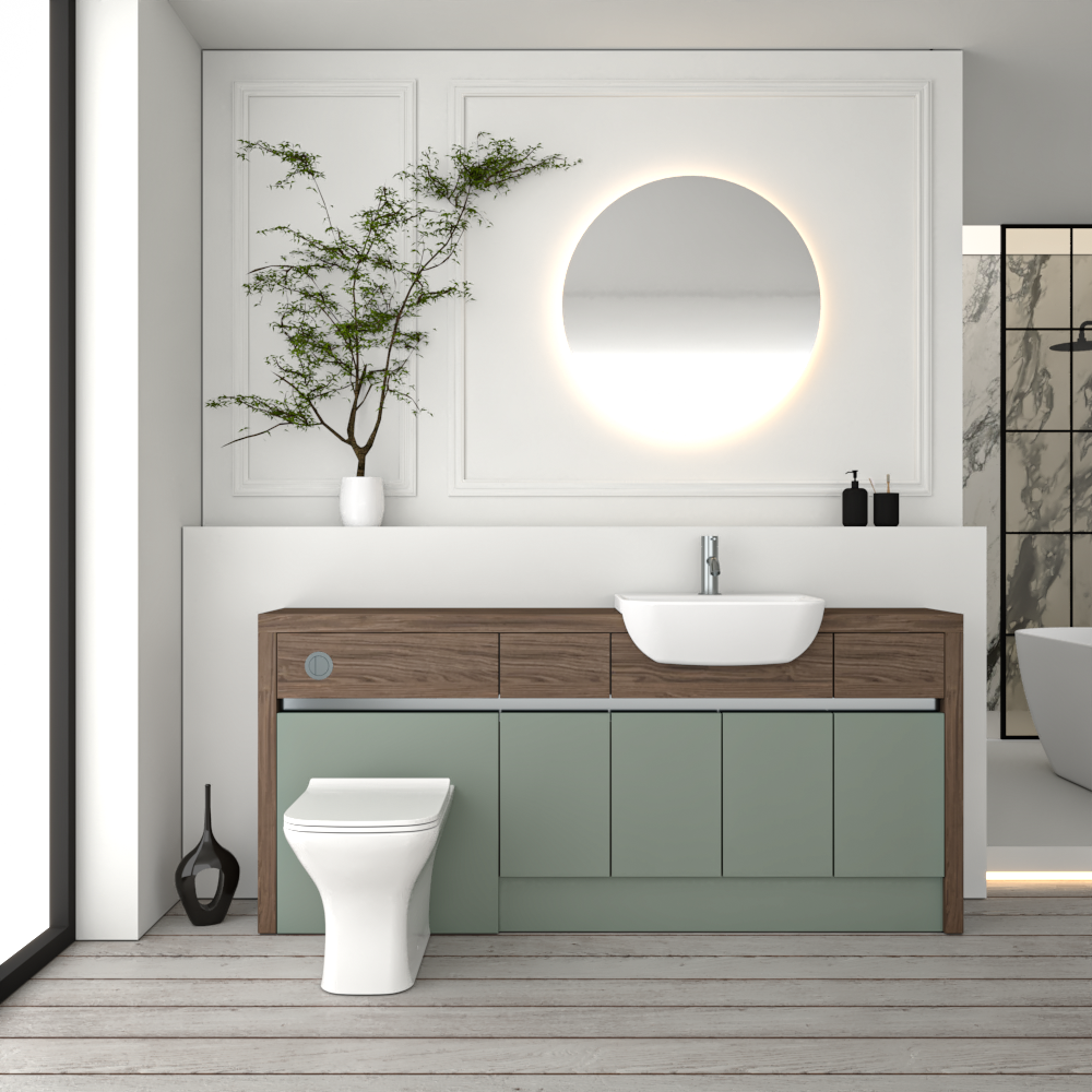 SEVI NORDIC CHESTNUT / REED GREEN MATT BASE UNITS BATHROOM FITTED FURNITURE