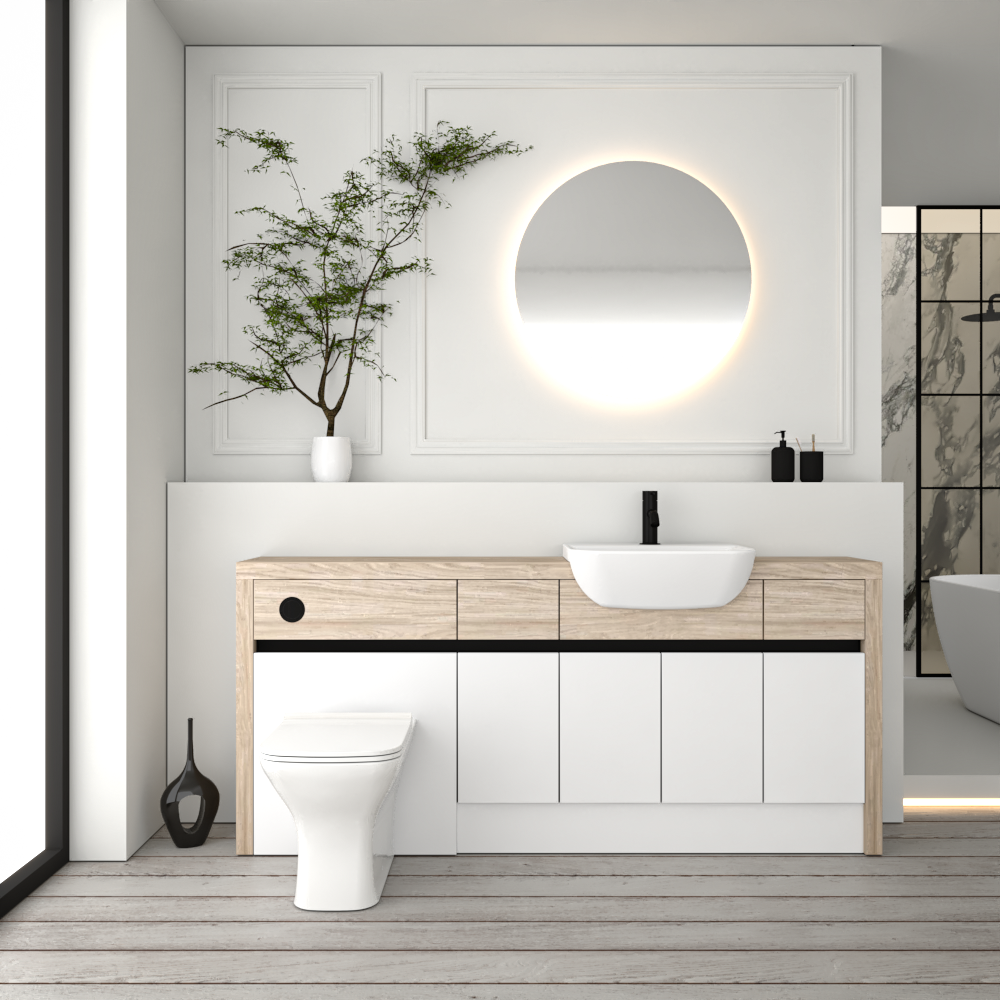 SEVI NORDIC OAK / WHITE MATT BASE UNITS BATHROOM FITTED FURNITURE
