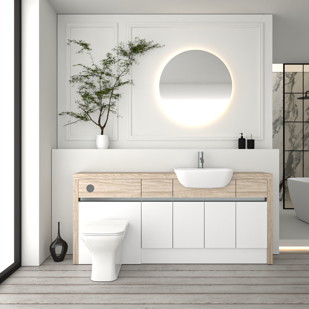 SEVI NORDIC OAK / WHITE MATT BASE UNITS BATHROOM FITTED FURNITURE