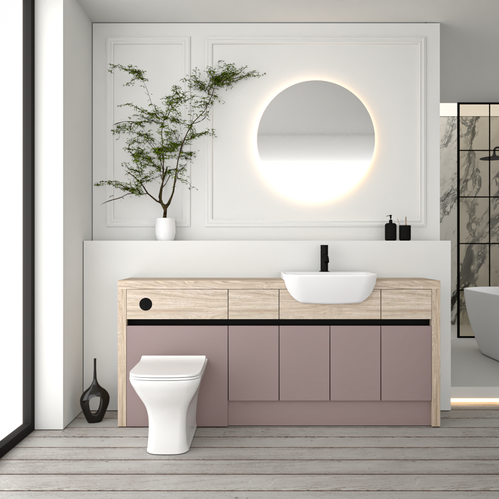 SEVI NORDIC OAK / DUST PINK MATT BASE UNITS BATHROOM FITTED FURNITURE