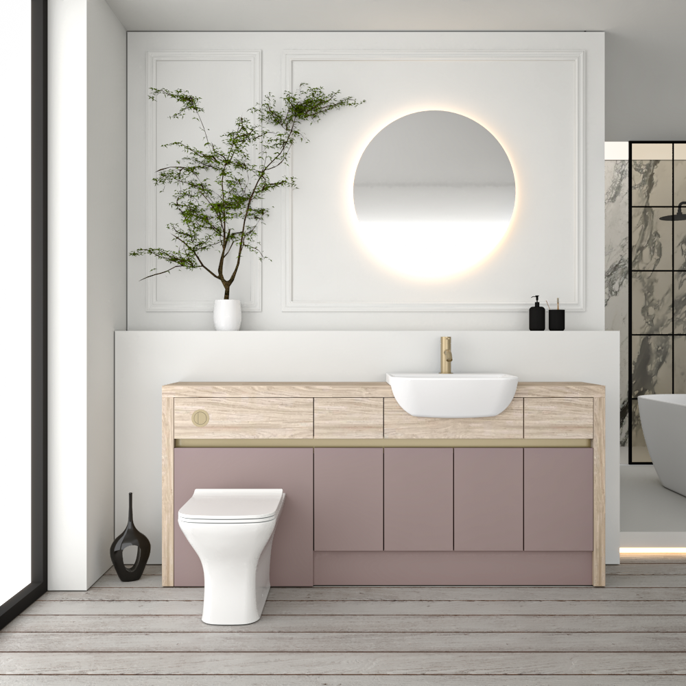 SEVI NORDIC OAK / DUST PINK MATT BASE UNITS BATHROOM FITTED FURNITURE