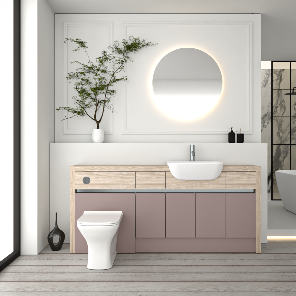 SEVI NORDIC OAK / DUST PINK MATT BASE UNITS BATHROOM FITTED FURNITURE
