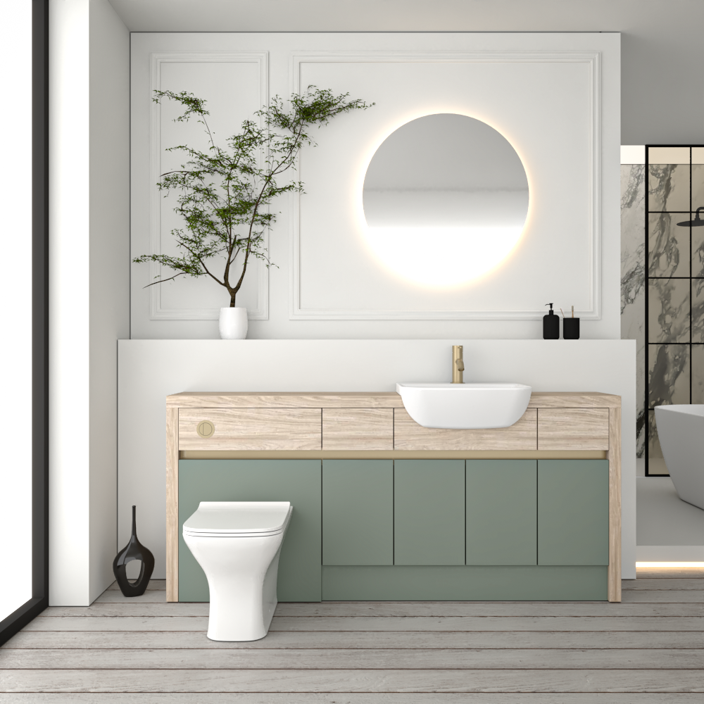 SEVI NORDIC OAK / REED GREEN MATT BASE UNITS BATHROOM FITTED FURNITURE