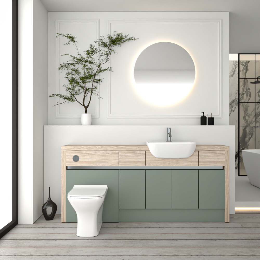 SEVI NORDIC OAK / REED GREEN MATT BASE UNITS BATHROOM FITTED FURNITURE