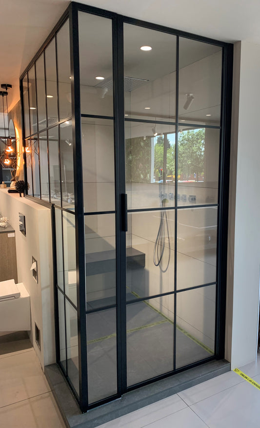 DRENCH BLACK MATT / CLEAR GLASS SHOWER DOOR & SIDE PANELS