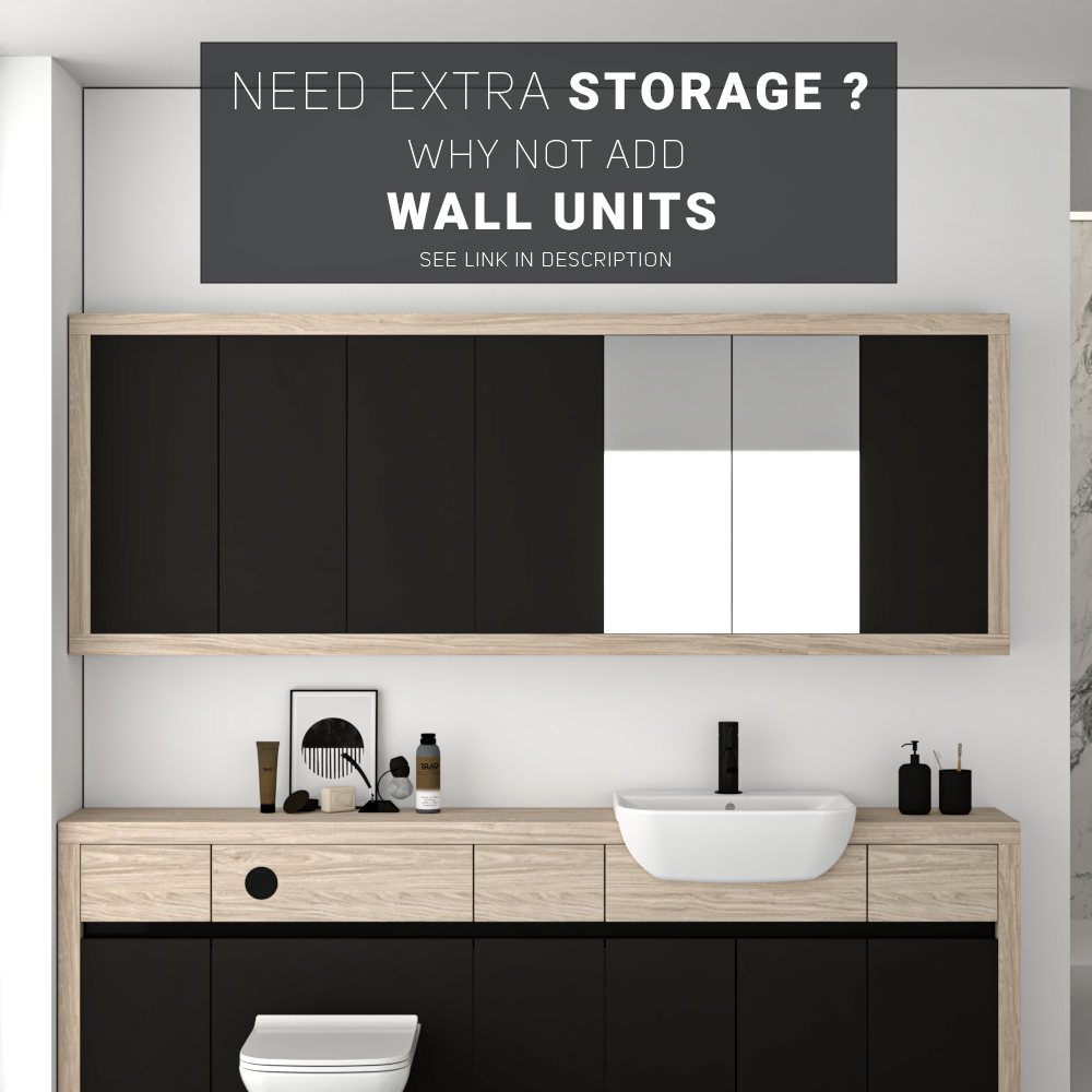 SEVI NORDIC OAK / BLACK MATT BASE UNITS BATHROOM FITTED FURNITURE