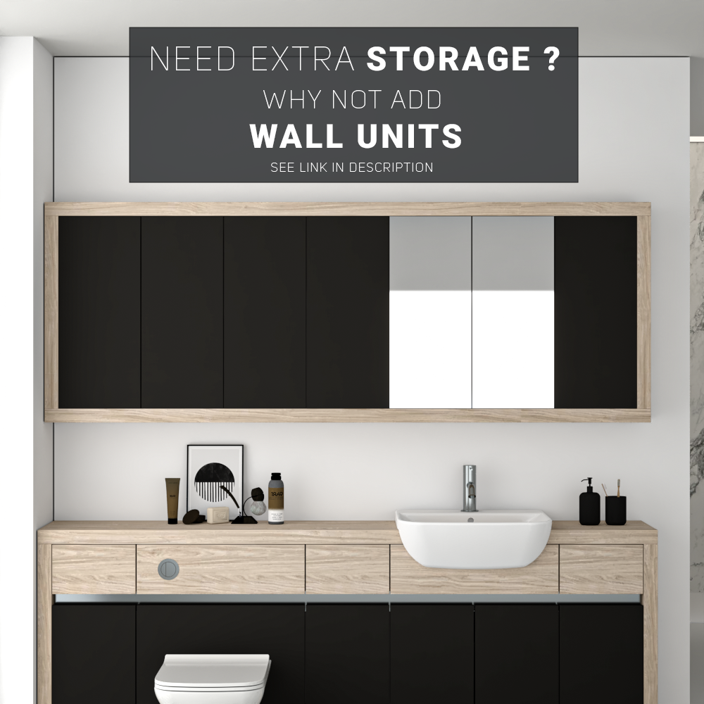 SEVI NORDIC OAK / BLACK MATT BASE UNITS BATHROOM FITTED FURNITURE