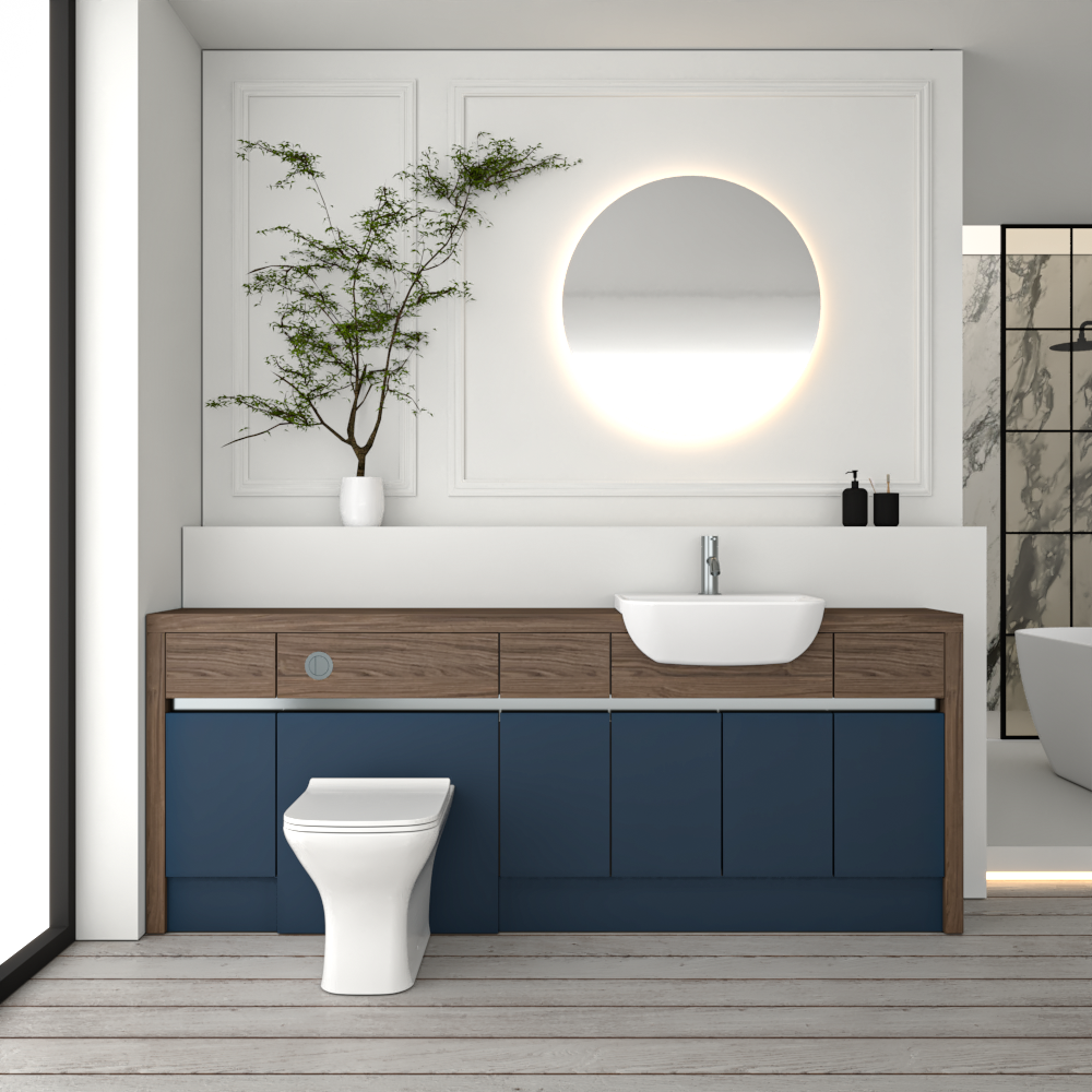 SEVI NORDIC CHESTNUT / ALBY BLUE MATT BASE UNITS BATHROOM FITTED FURNITURE