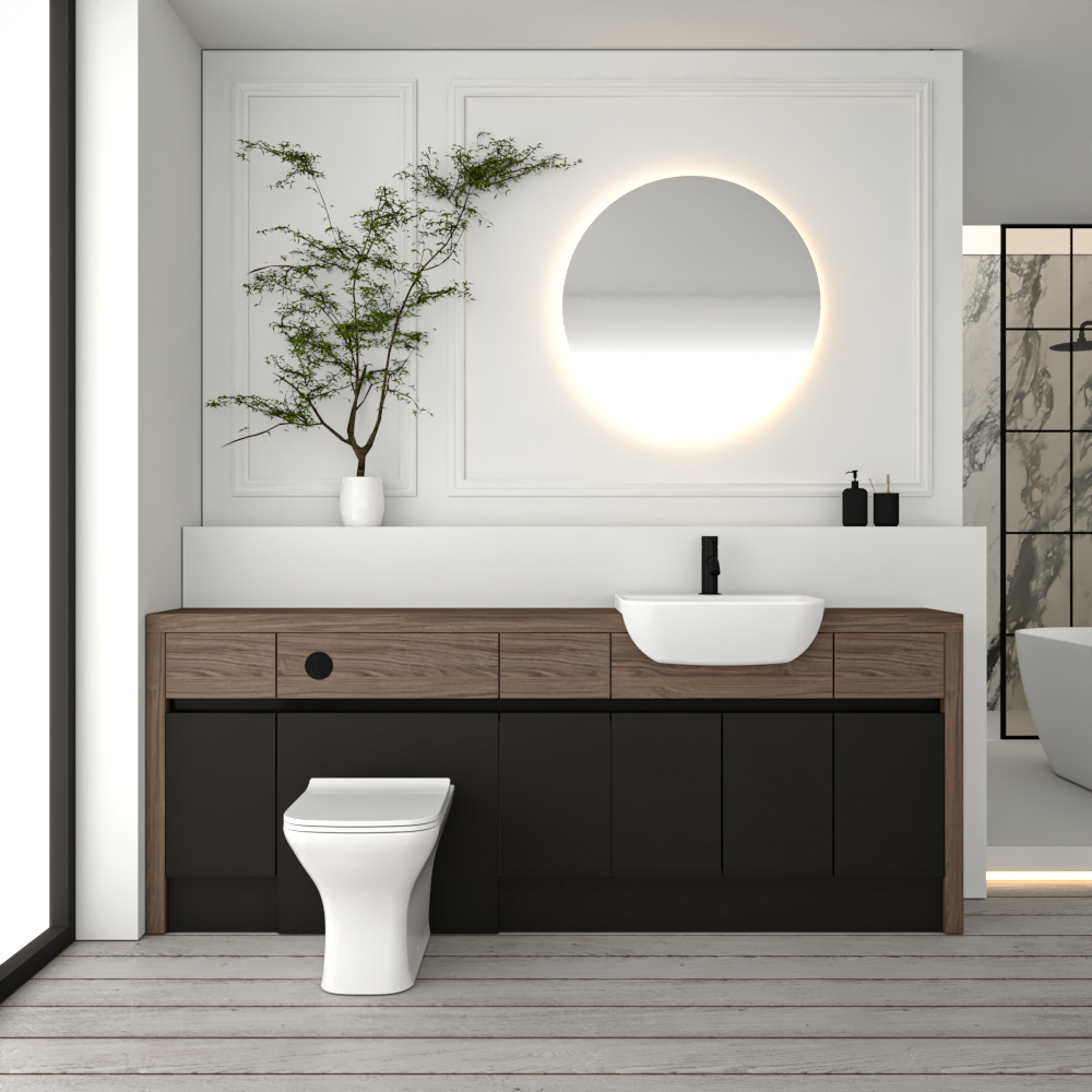SEVI NORDIC CHESTNUT / BLACK MATT BASE UNITS BATHROOM FITTED FURNITURE