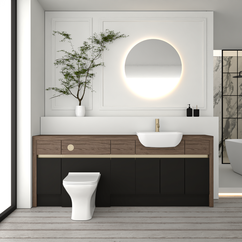 SEVI NORDIC CHESTNUT / BLACK MATT BASE UNITS BATHROOM FITTED FURNITURE