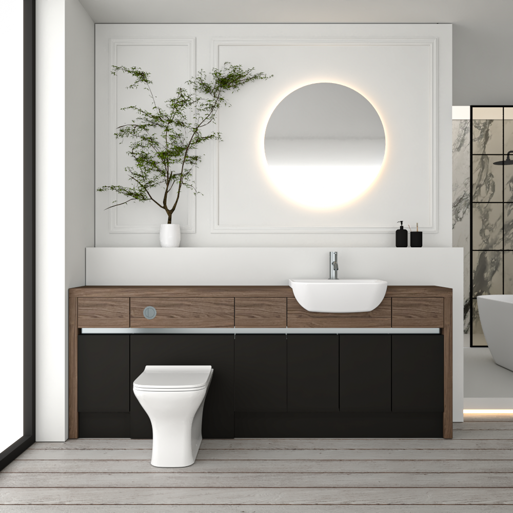 SEVI NORDIC CHESTNUT / BLACK MATT BASE UNITS BATHROOM FITTED FURNITURE